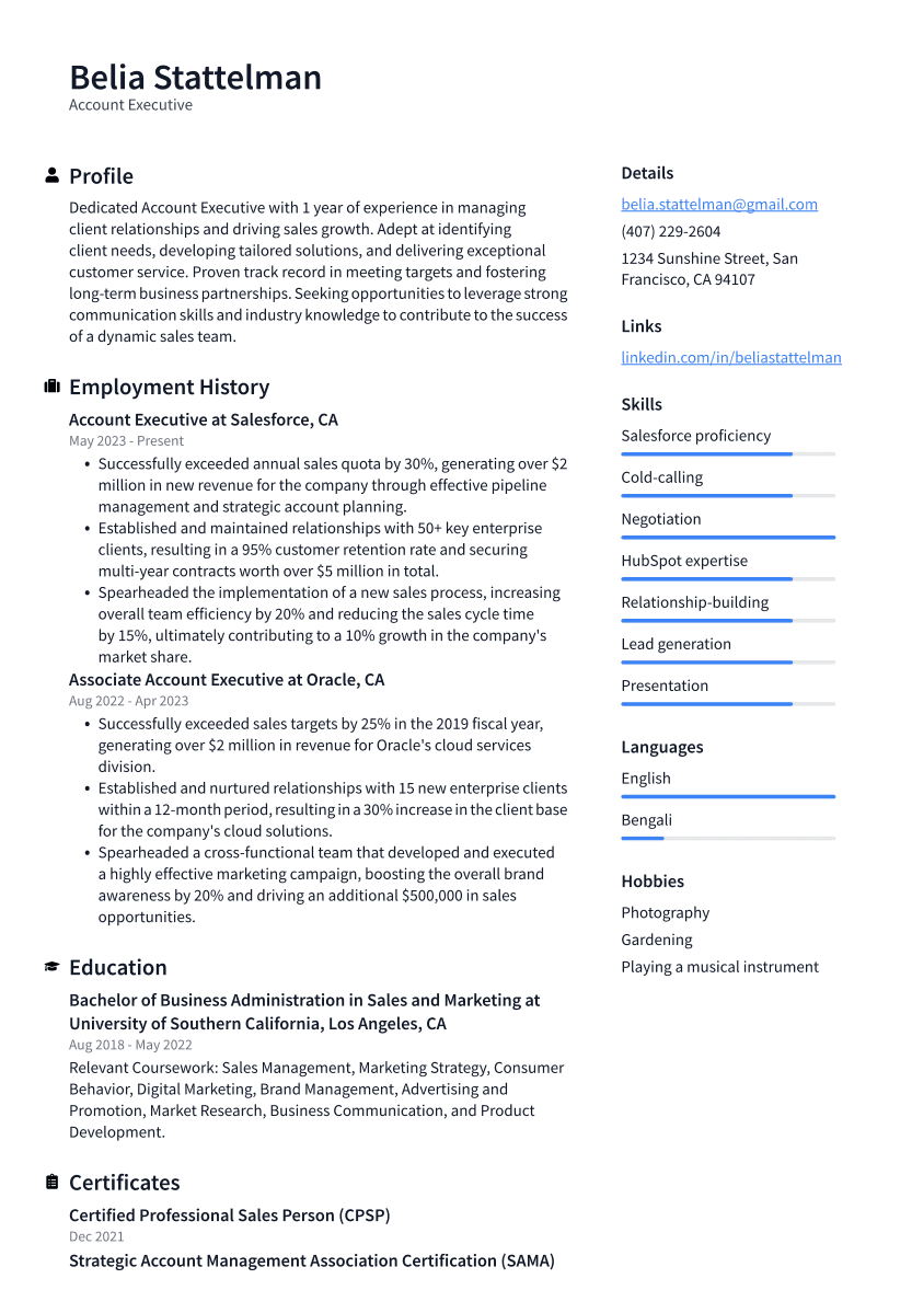 Account Executive Resume Example