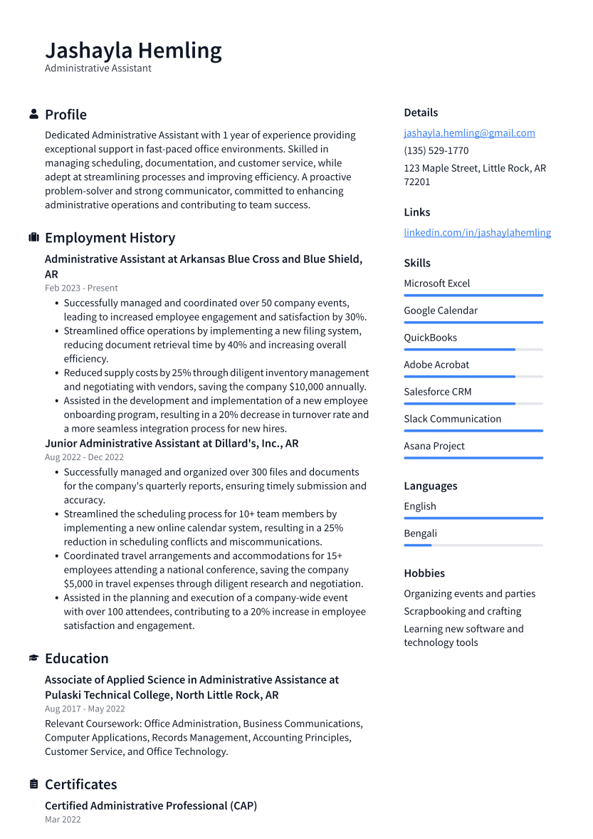 Administrative Assistant Resume Example