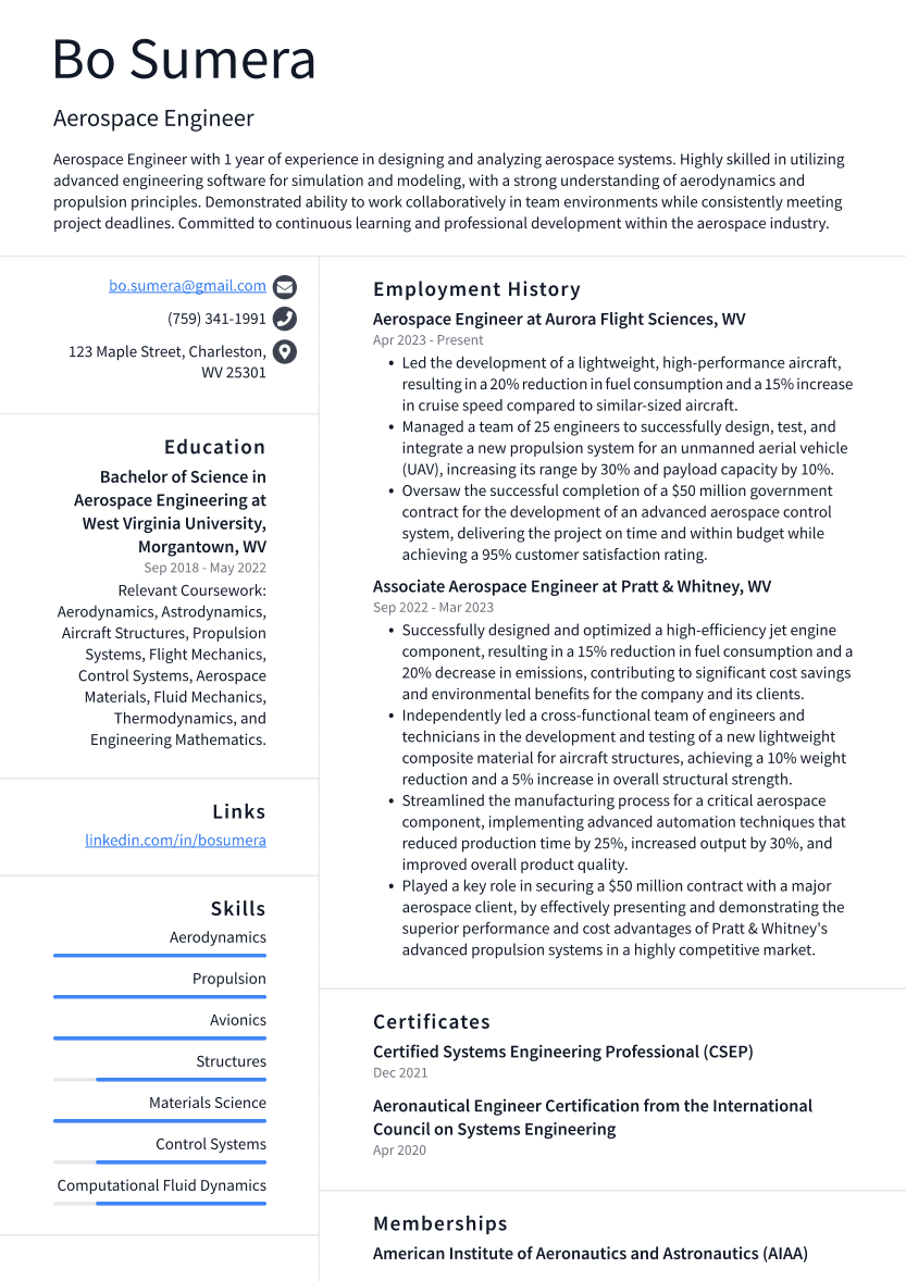 Aerospace Engineer Resume Example