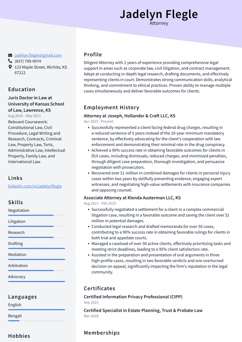 Attorney Resume Example