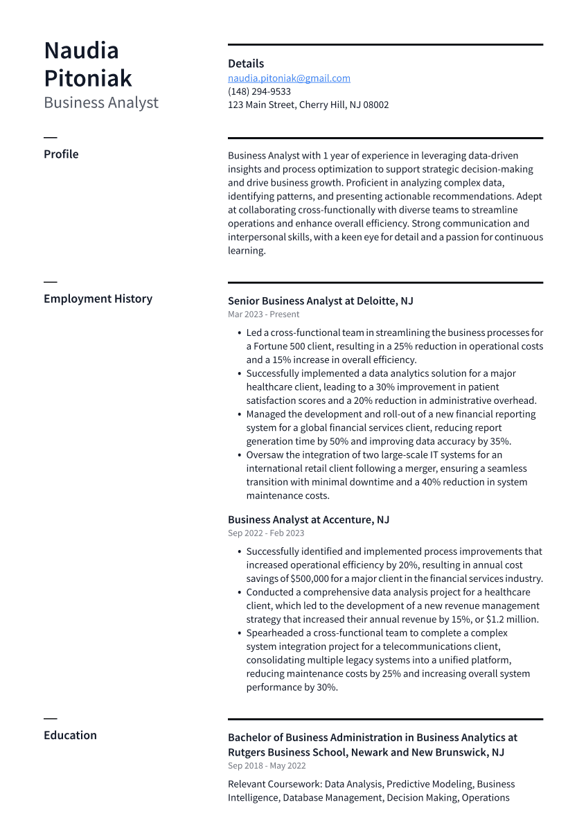 Business Analyst Resume Example