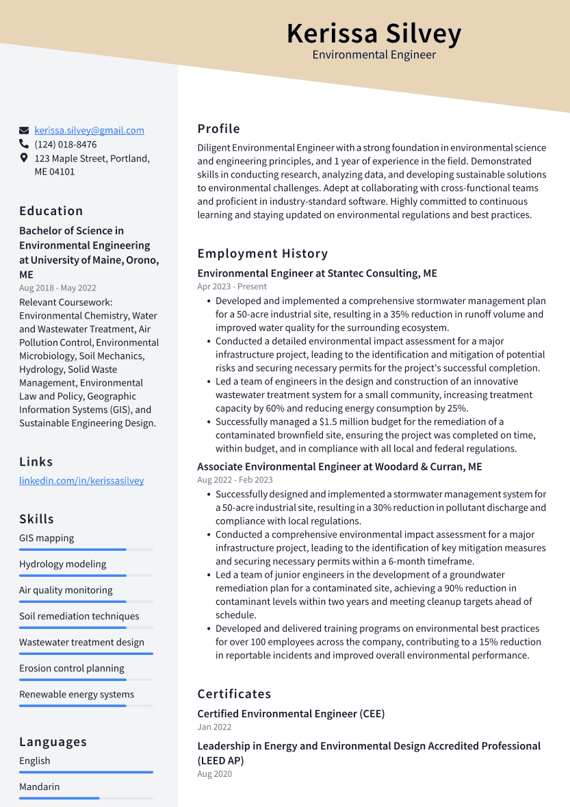 Environmental Engineer Resume Example