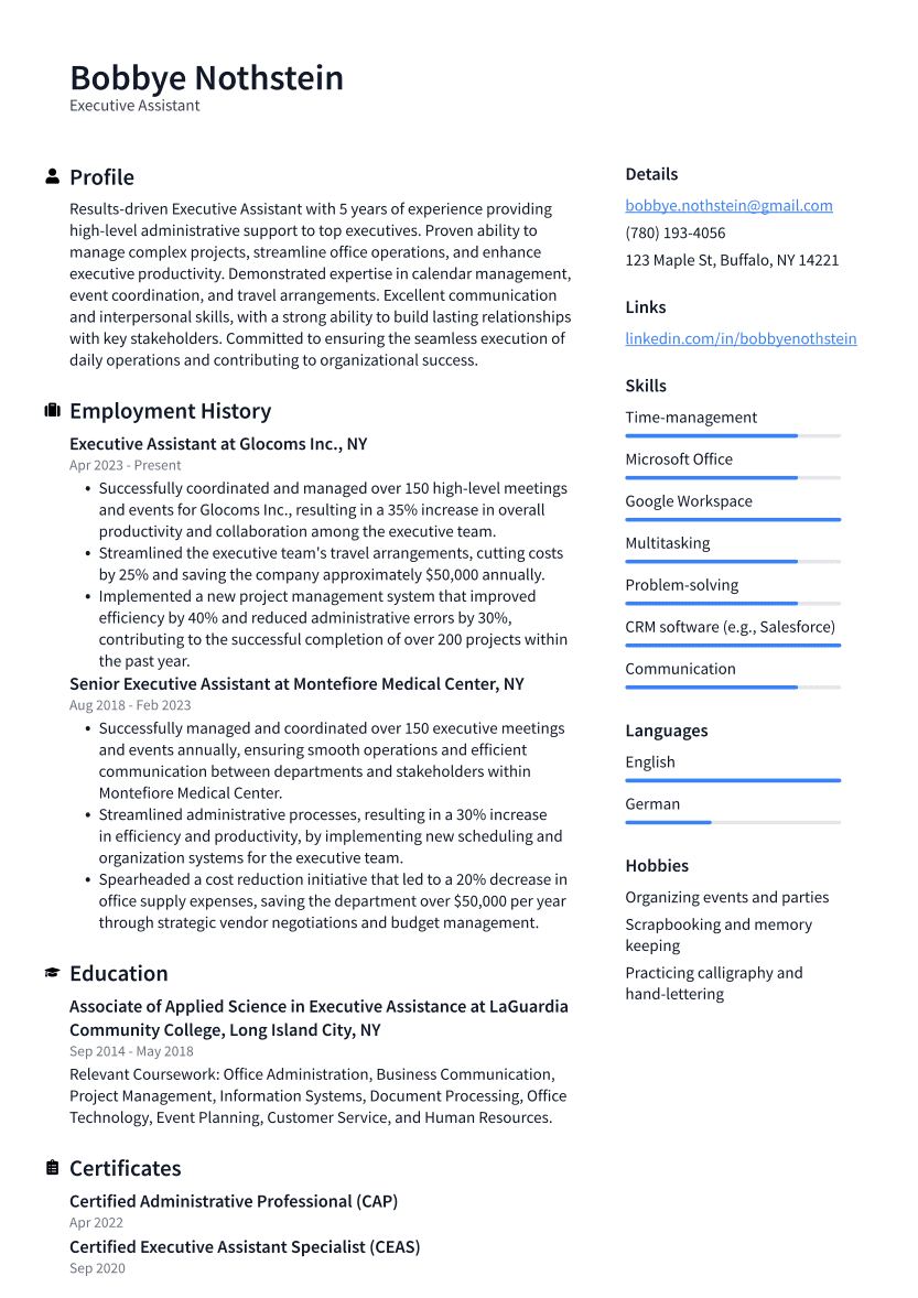 Executive Assistant Resume Example