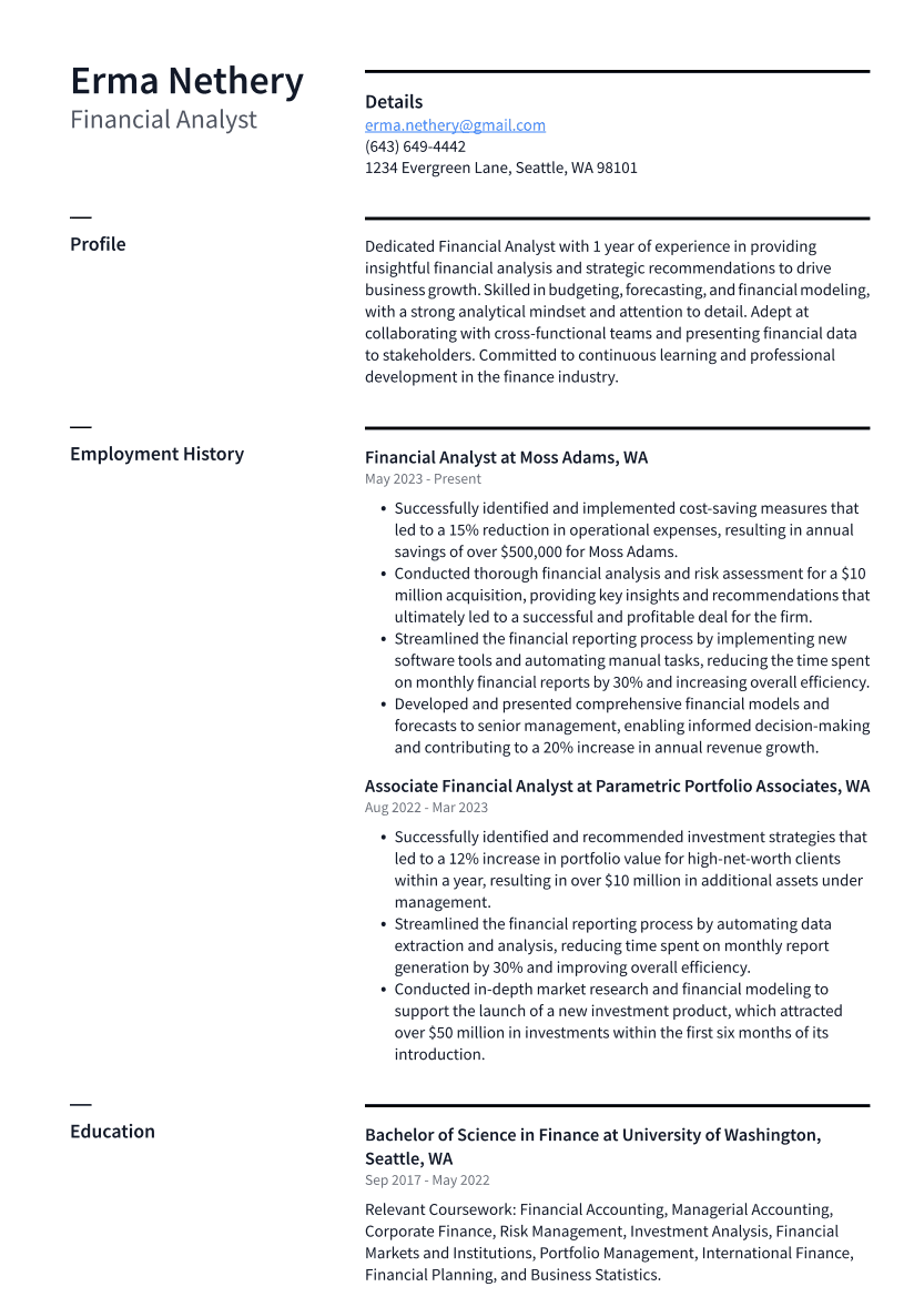 Financial Analyst Resume Example