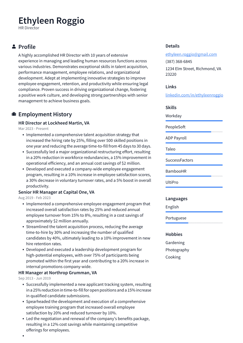 HR Director Resume Example