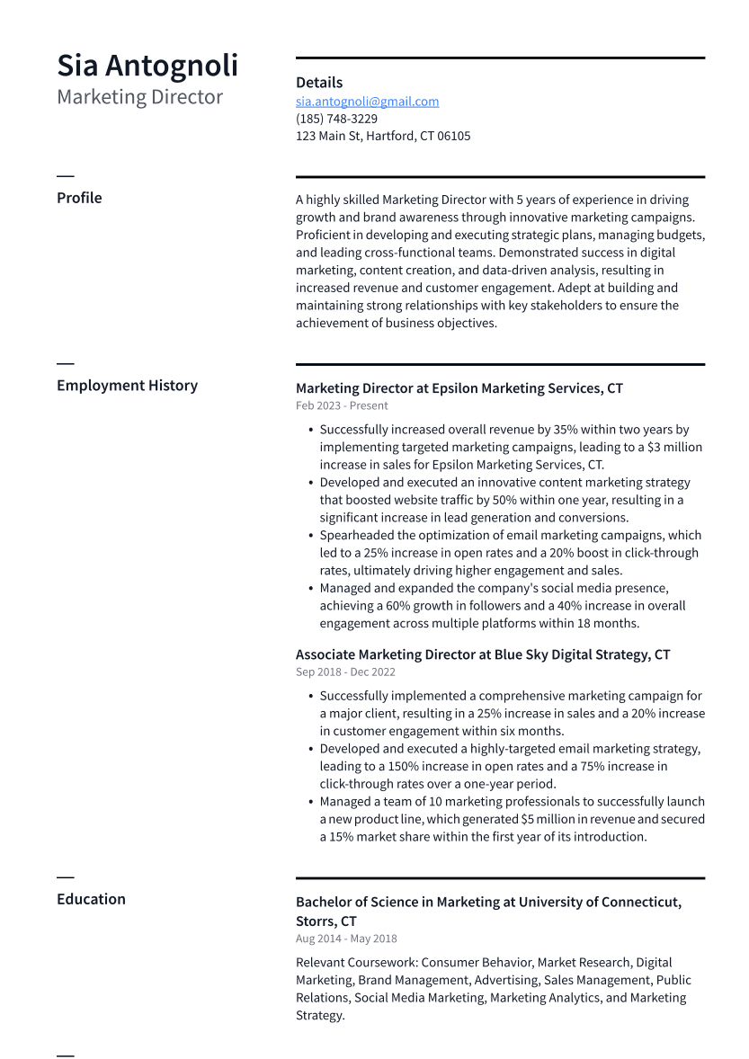 Marketing Director Resume Example