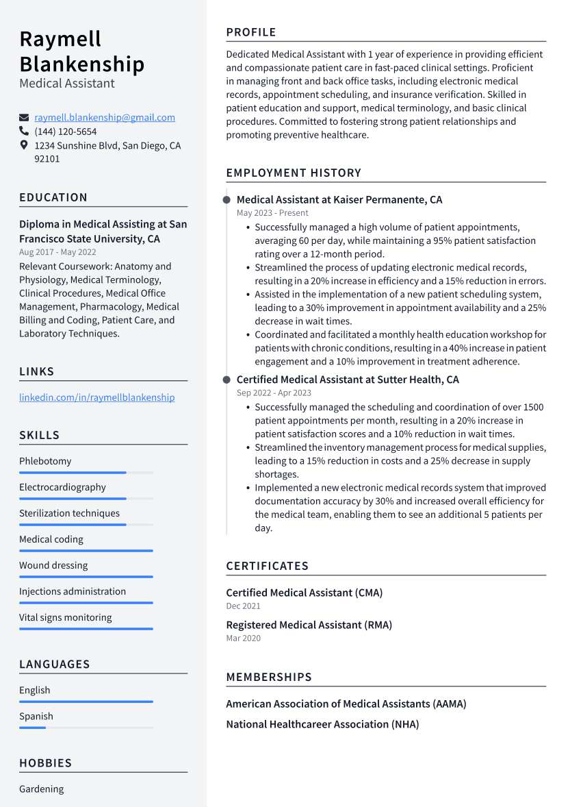 Medical Assistant Resume Example