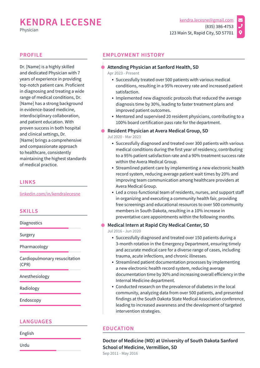 Physician Resume Example