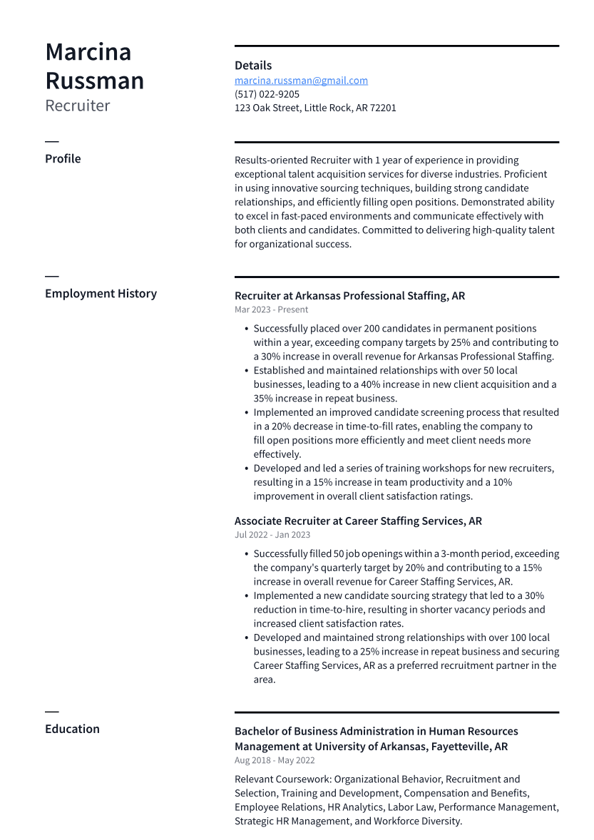 Recruiter Resume Example