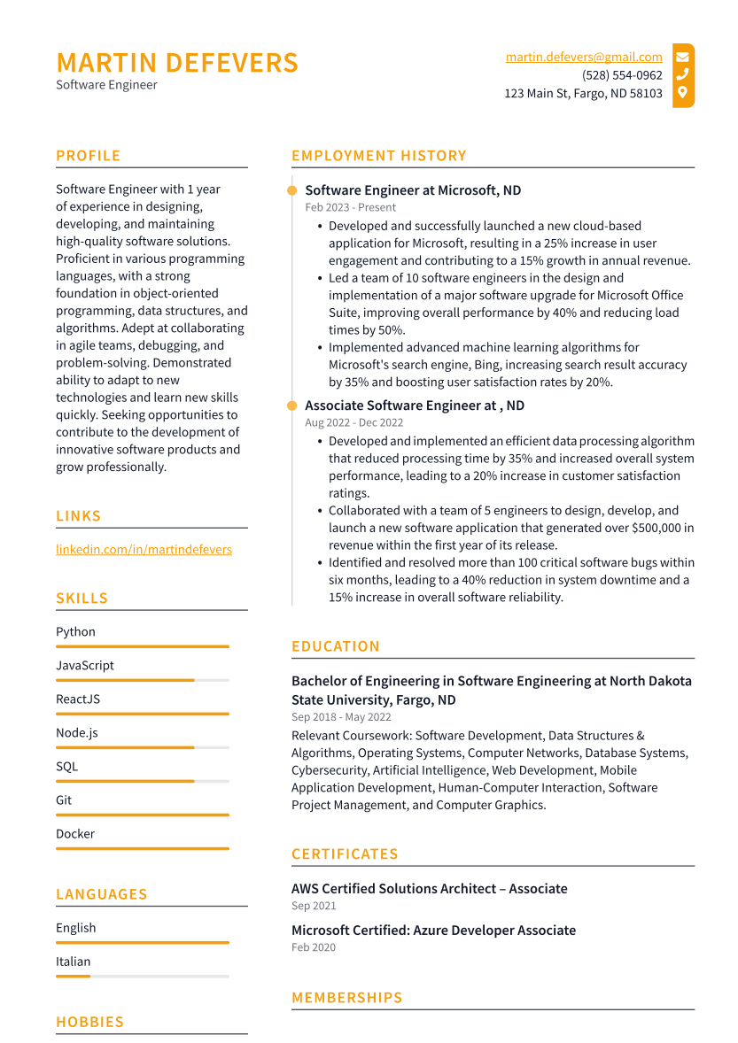 Software Engineer Resume Example